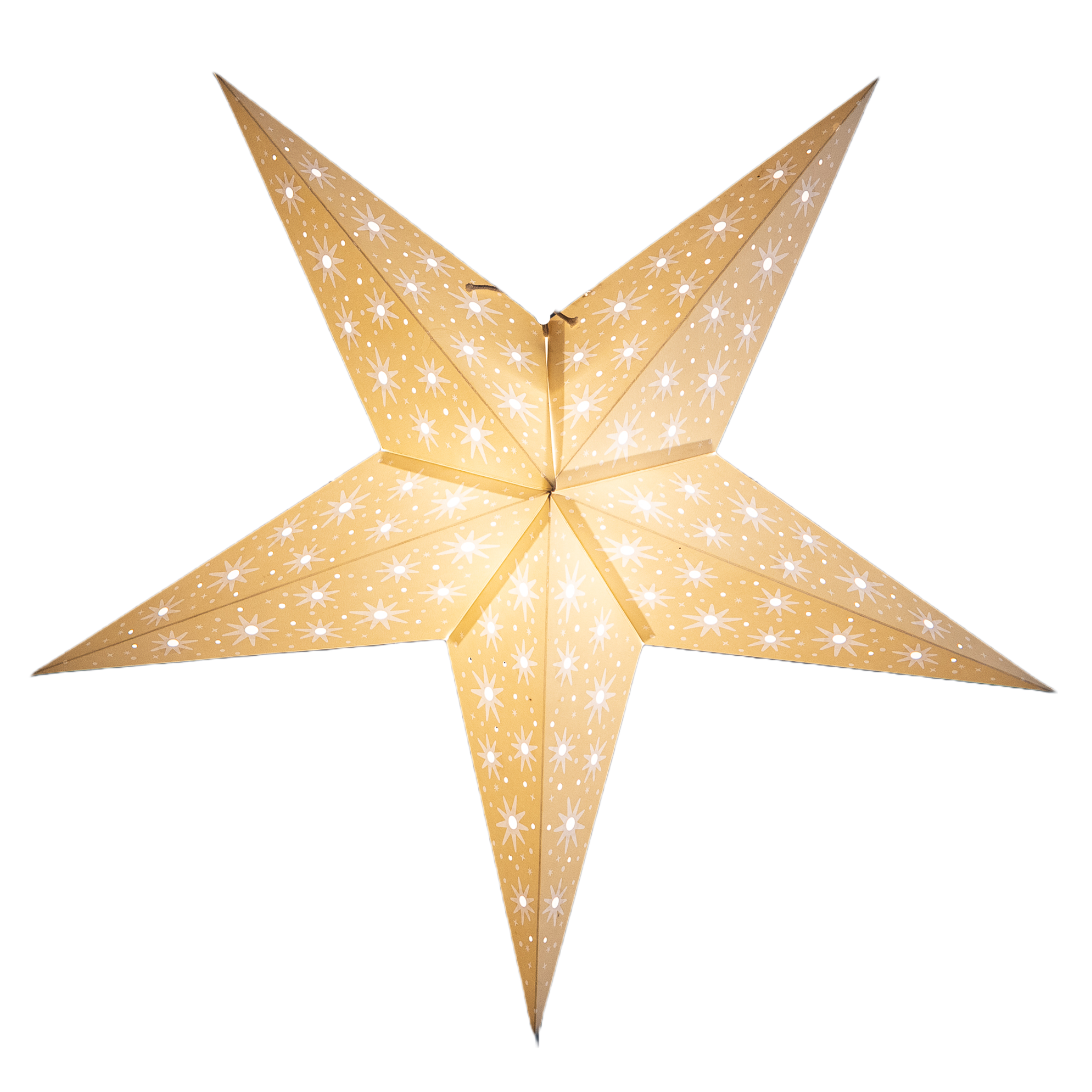 Star-shaped lantern with a warm glow on a white background