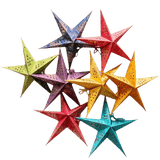 Set of 8 Colourful mini paper stars in red, yellow, blues and purples, perfect for holiday ornaments or year-round home decor accents.