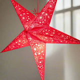 5 pointed Red Lace lampshade handmade paper lantern in star shape by Paper Starlights