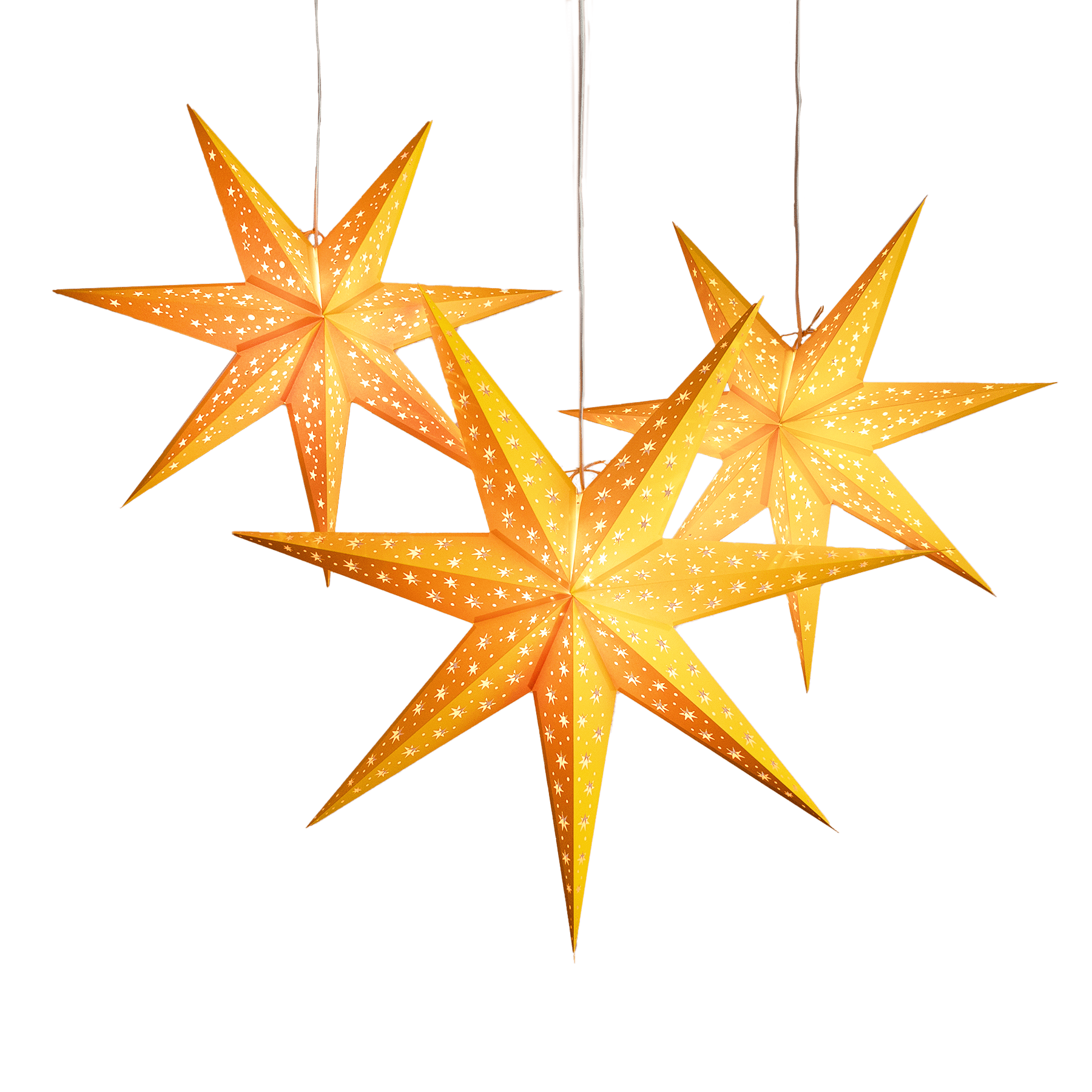 Paper Starlights | 3 Set Yellow Paper Star lantern Hanging Paper Decor for Party and Celebrations