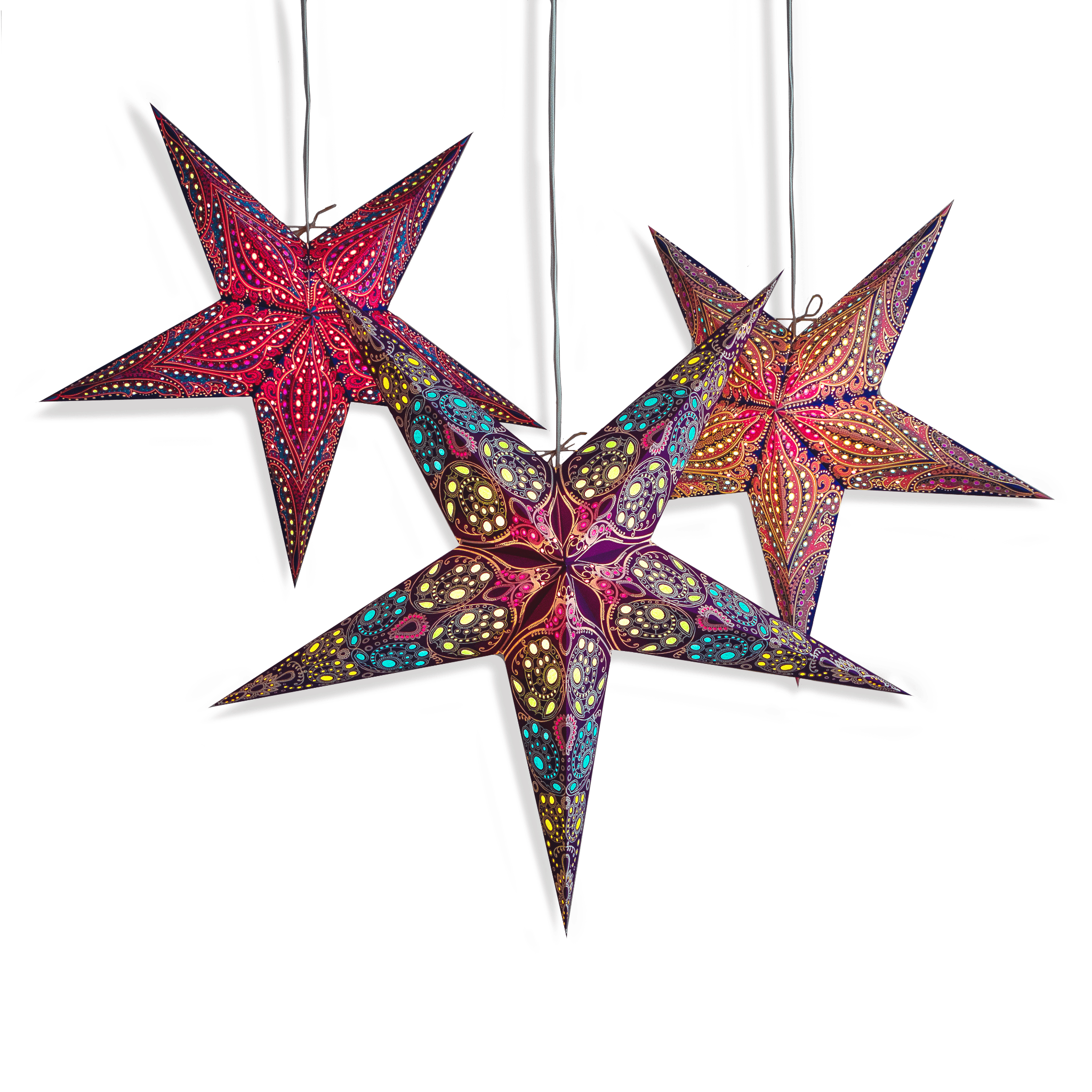 3 multi coloured stars