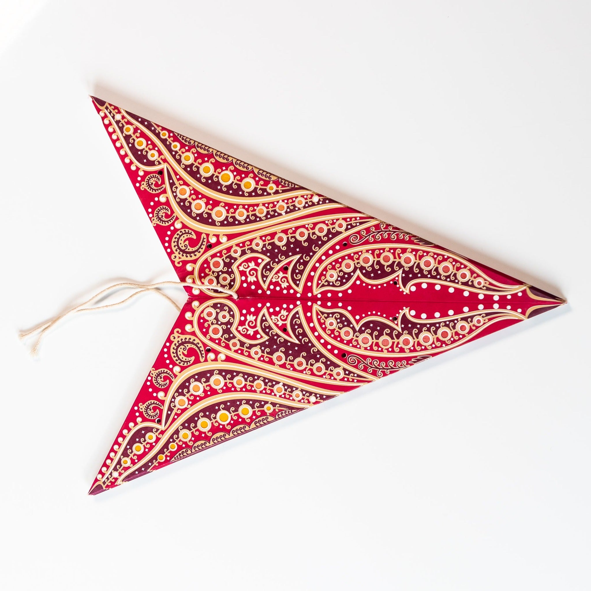 folded red patterned star lantern