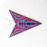 folded red and blue patterned star lantern