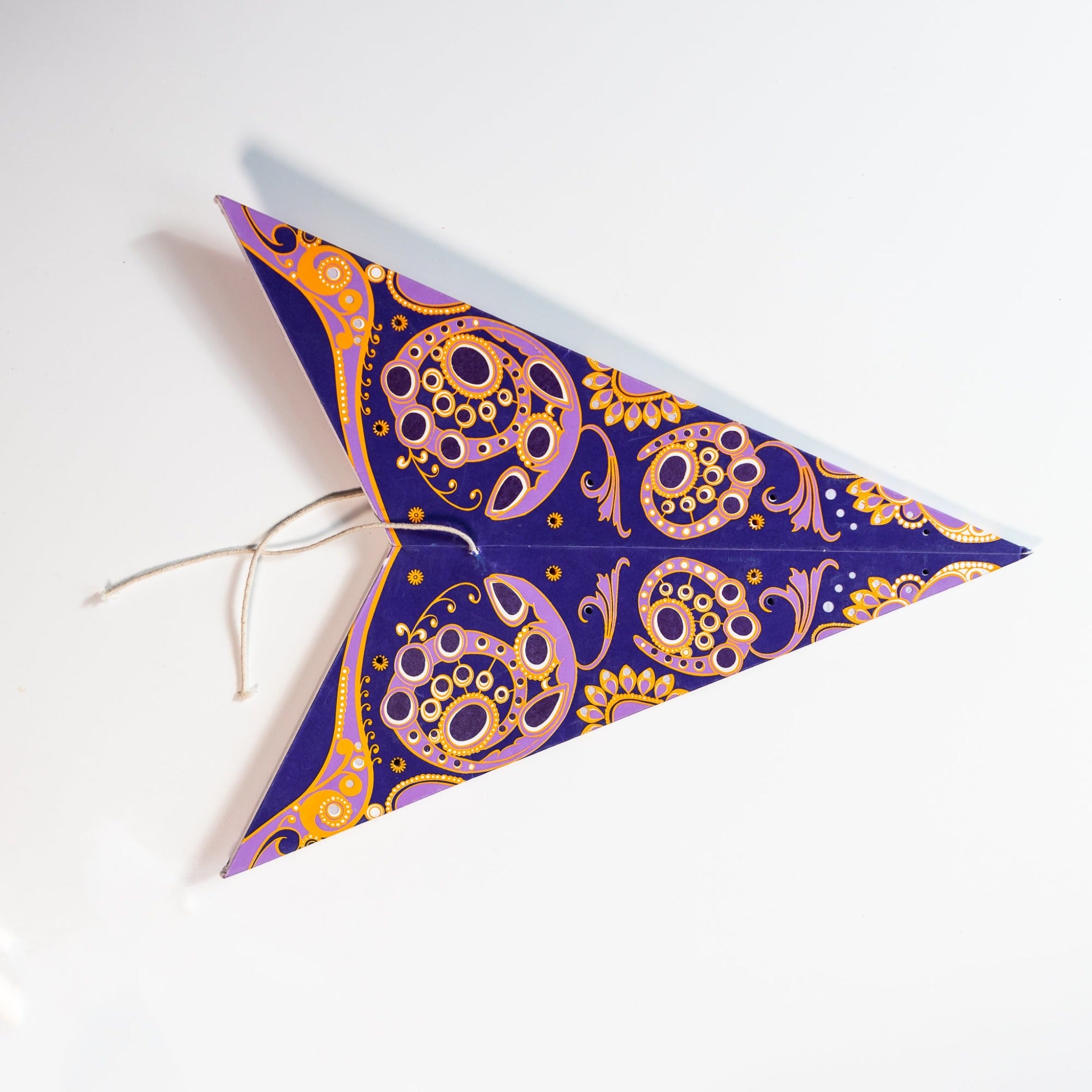 folded purple and gold paper star lantern