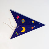 folded night sky blue multi coloured paper star lantern - side two