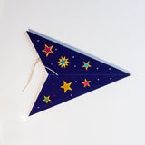 folded night sky blue multi coloured paper star lantern - side one