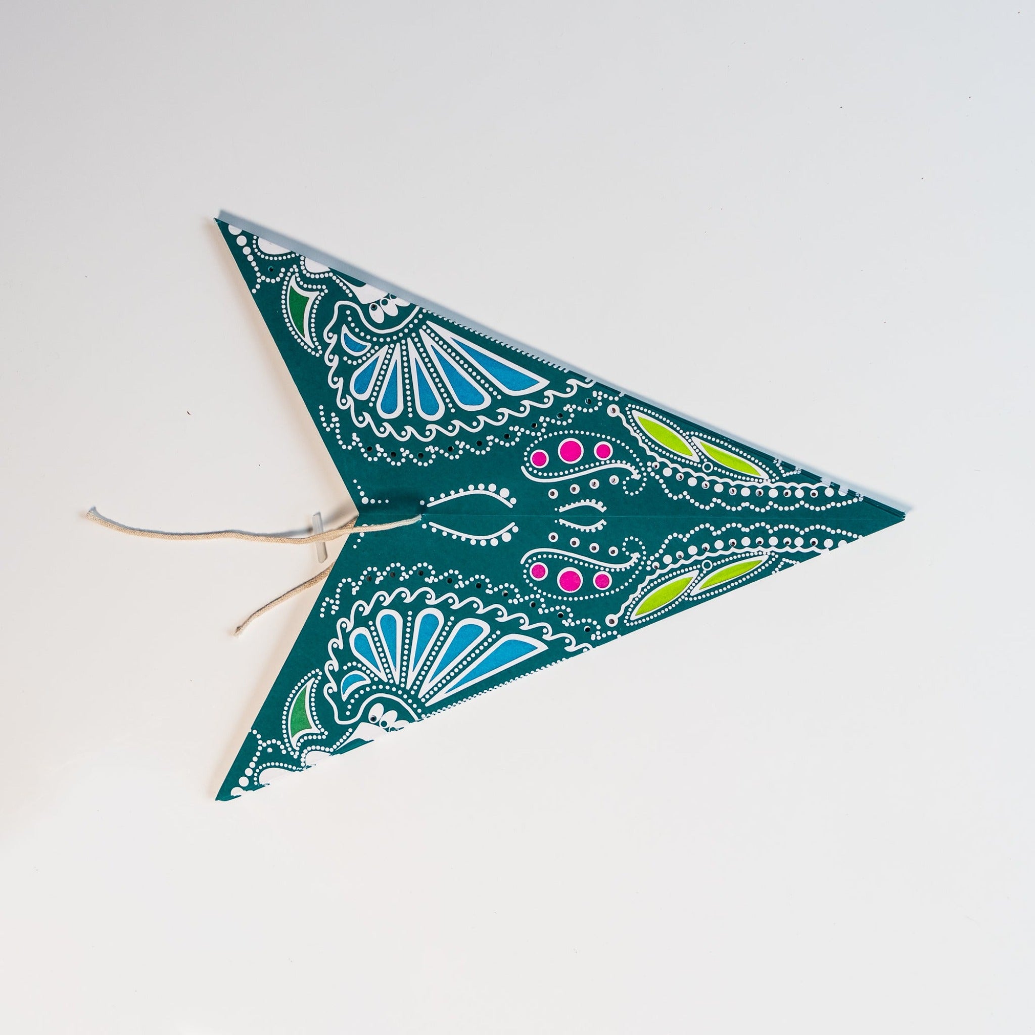 folded blue and green pattern paper star lantern