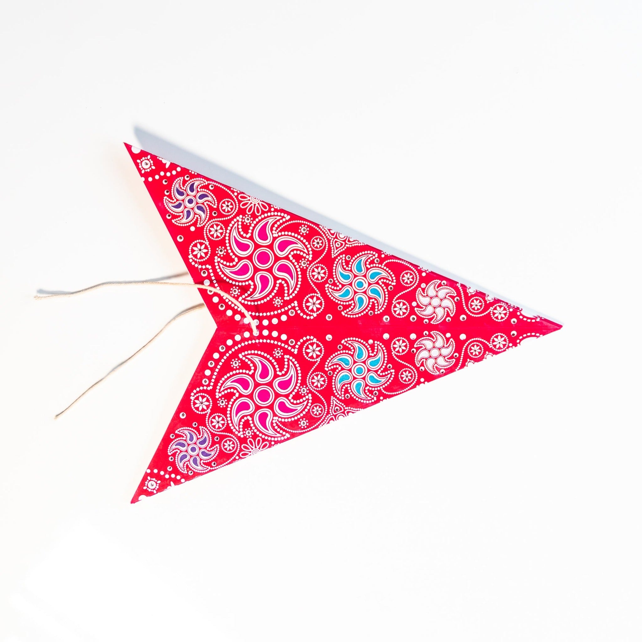 folded red firework patterned star lantern