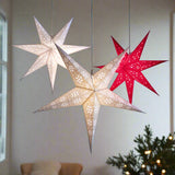 white, grey pattern and red illuminated star lanterns