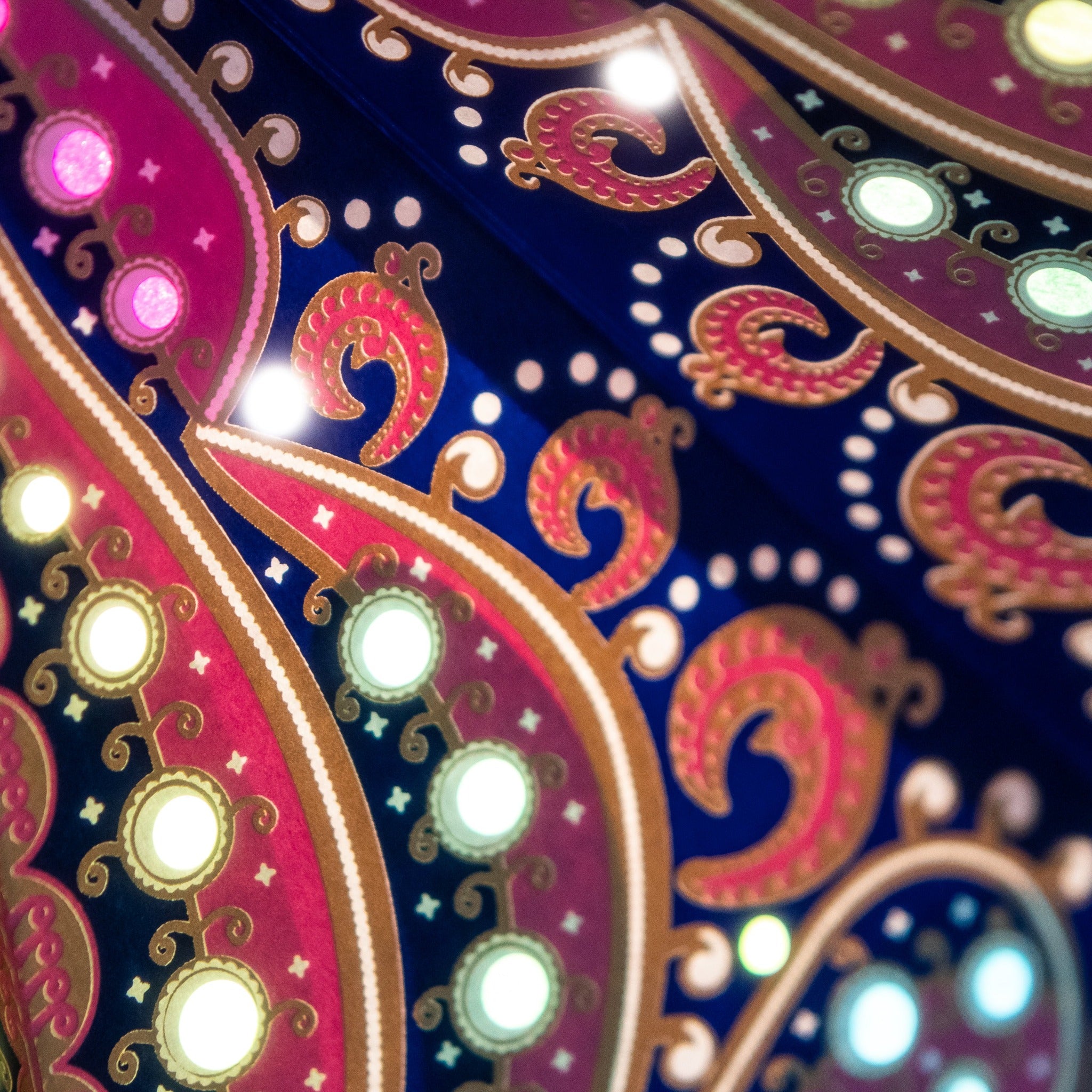 navy patterned star lantern close up