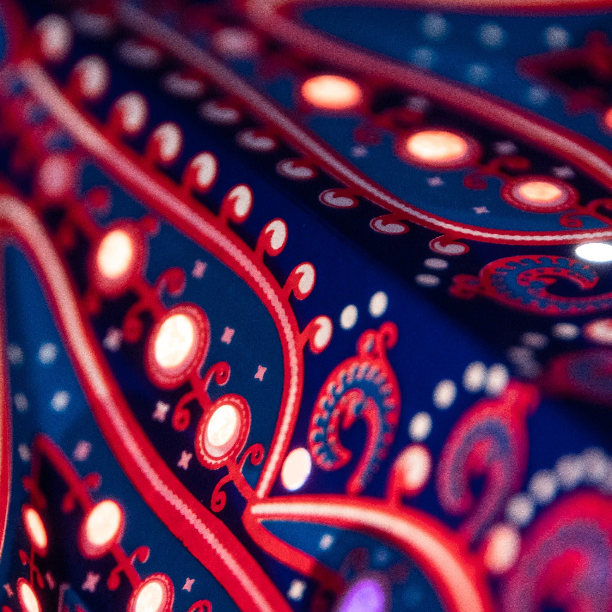red and blue patterned star lantern