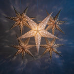collection of 4 grey stars and large cream lace star lantern