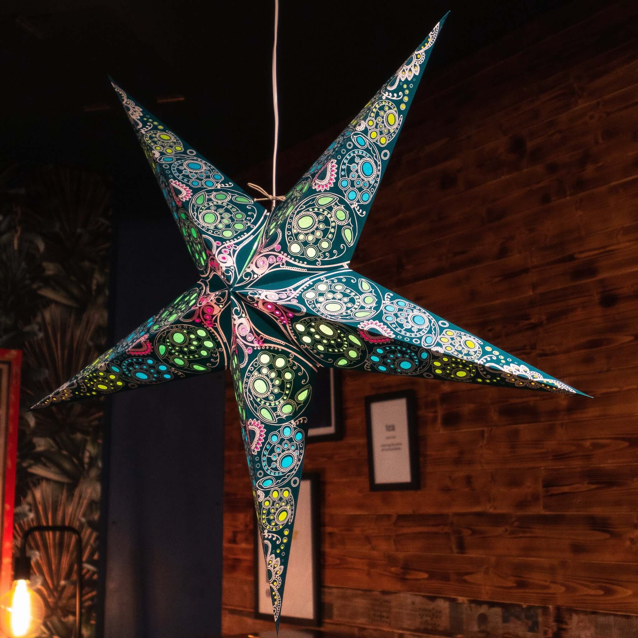 large aquamarine paper star lantern