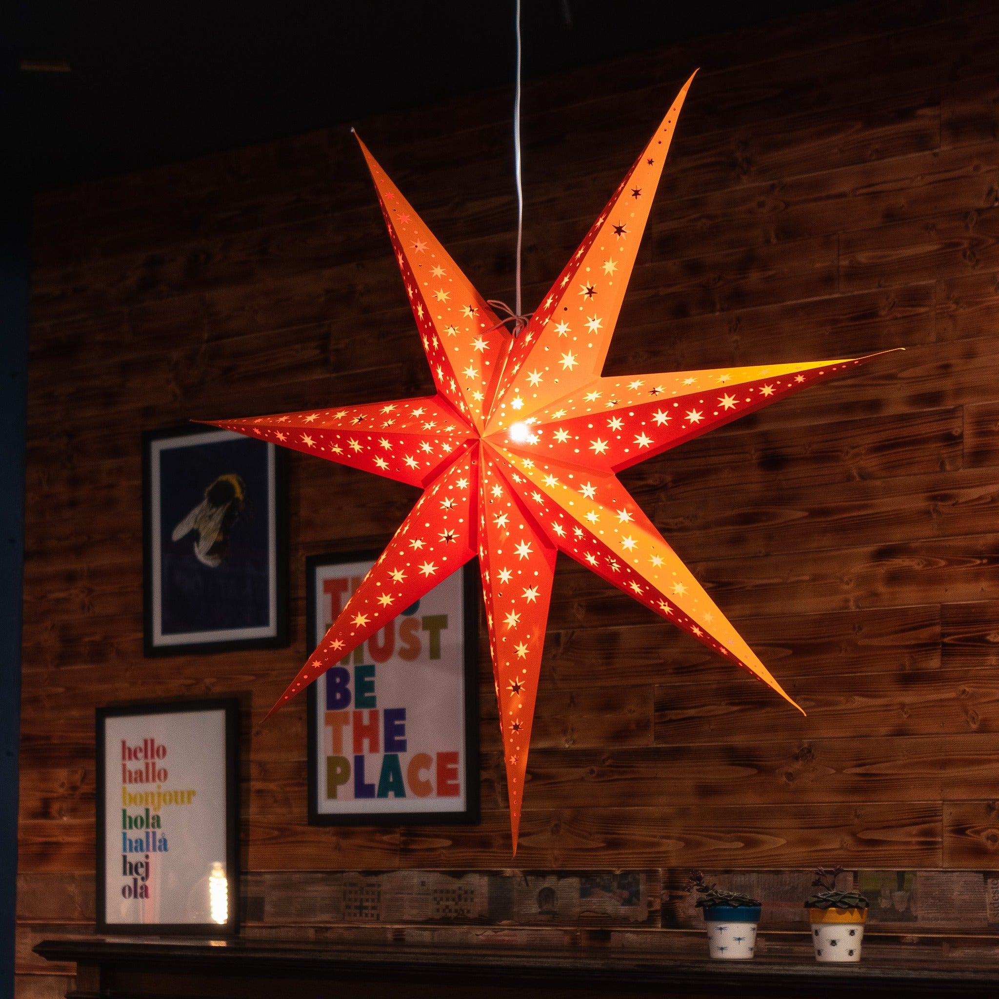 Halloween light - pumpkin orange paper star lantern illuminated 