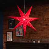 red paper star lantern illuminated - large Christmas star decoration