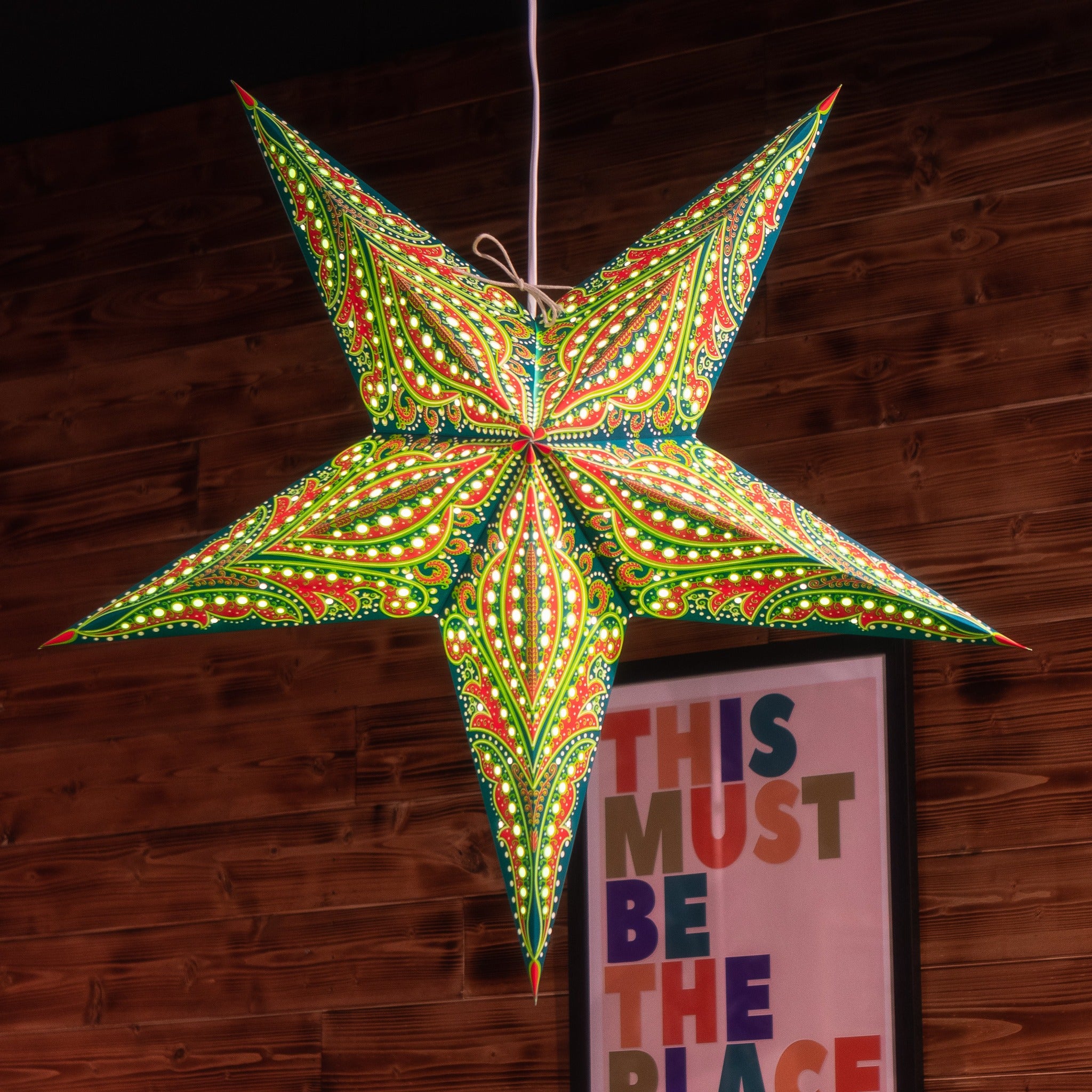 green patterned star lantern