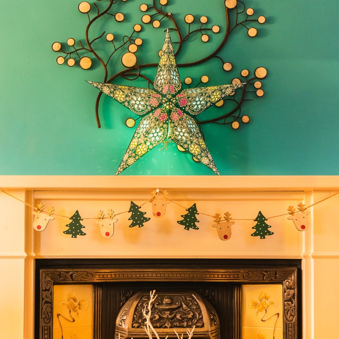 Paper star lantern in teal for ambient lighting