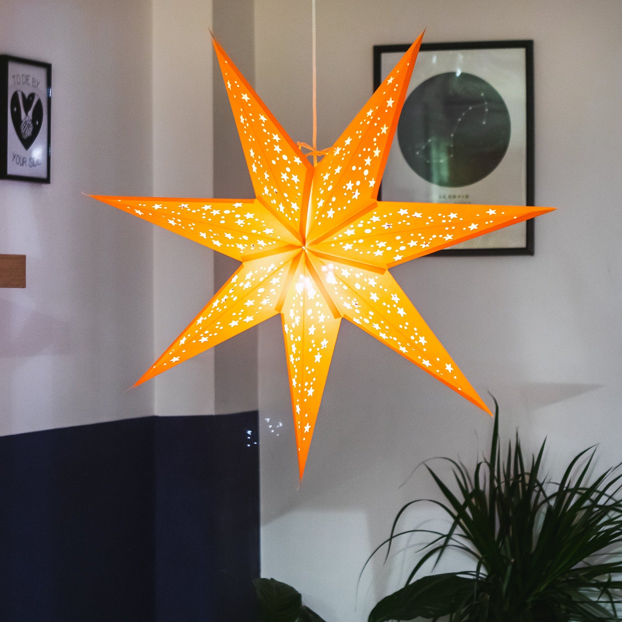 Halloween light - pumpkin orange paper star lantern illuminated