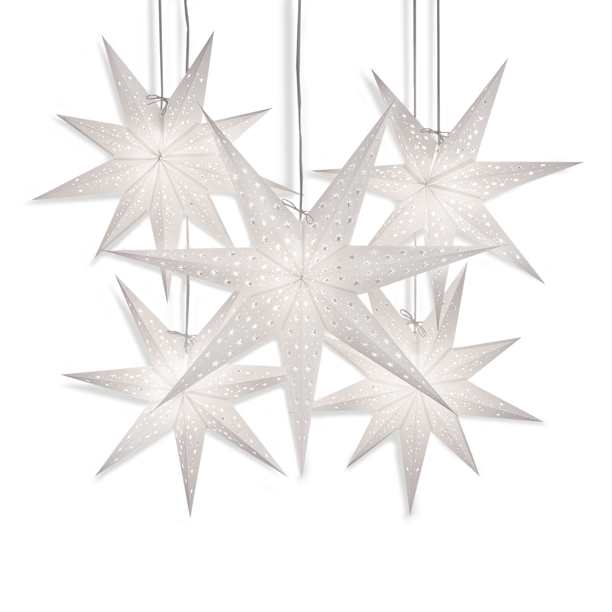 5 white paper stars (3 different designs)