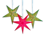 two green and one red star lantern