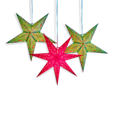 two green and one red star lantern