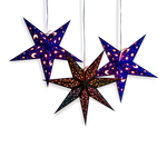 two moon and star and one rainbow/black star lanterns