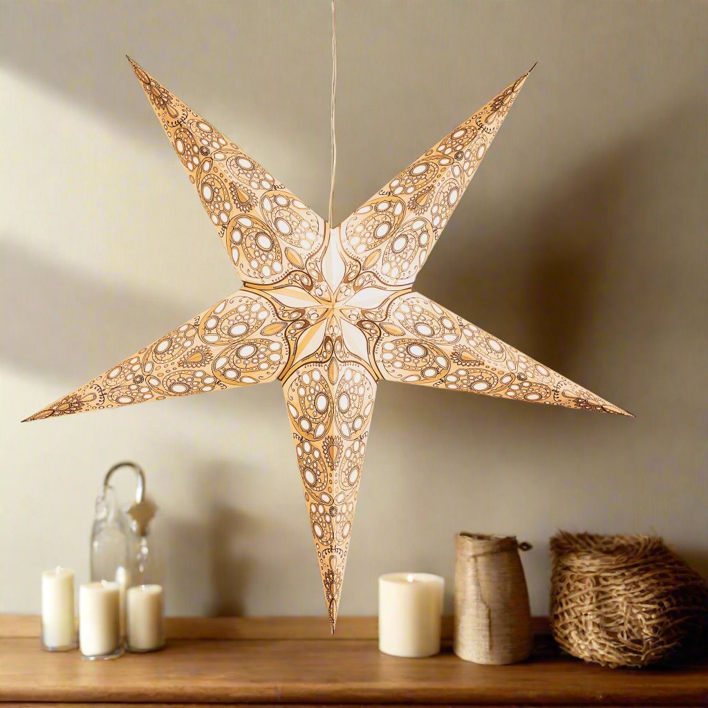 large ivory lace pattern paper star lantern illuminated