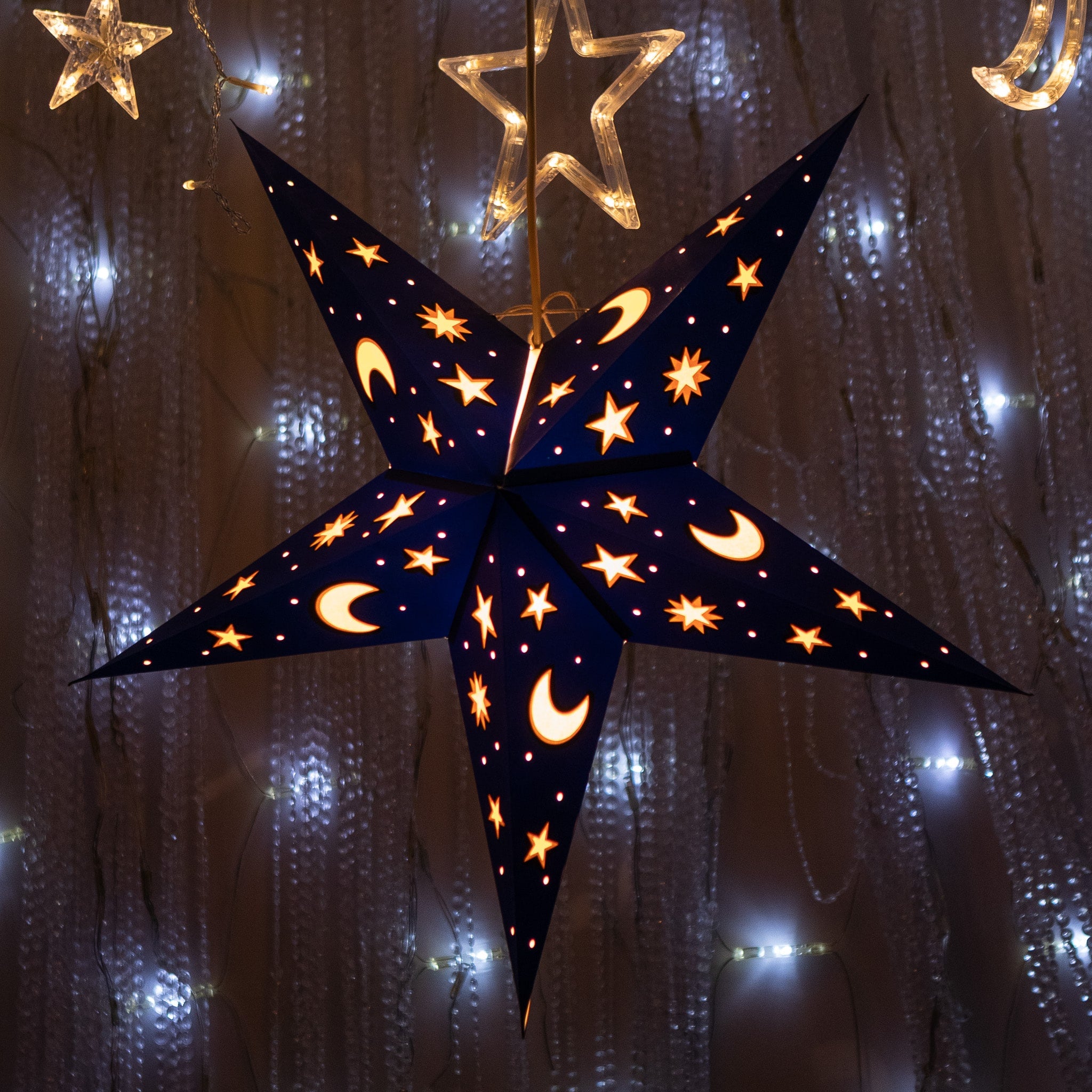 night sky blue and yellow paper star lantern