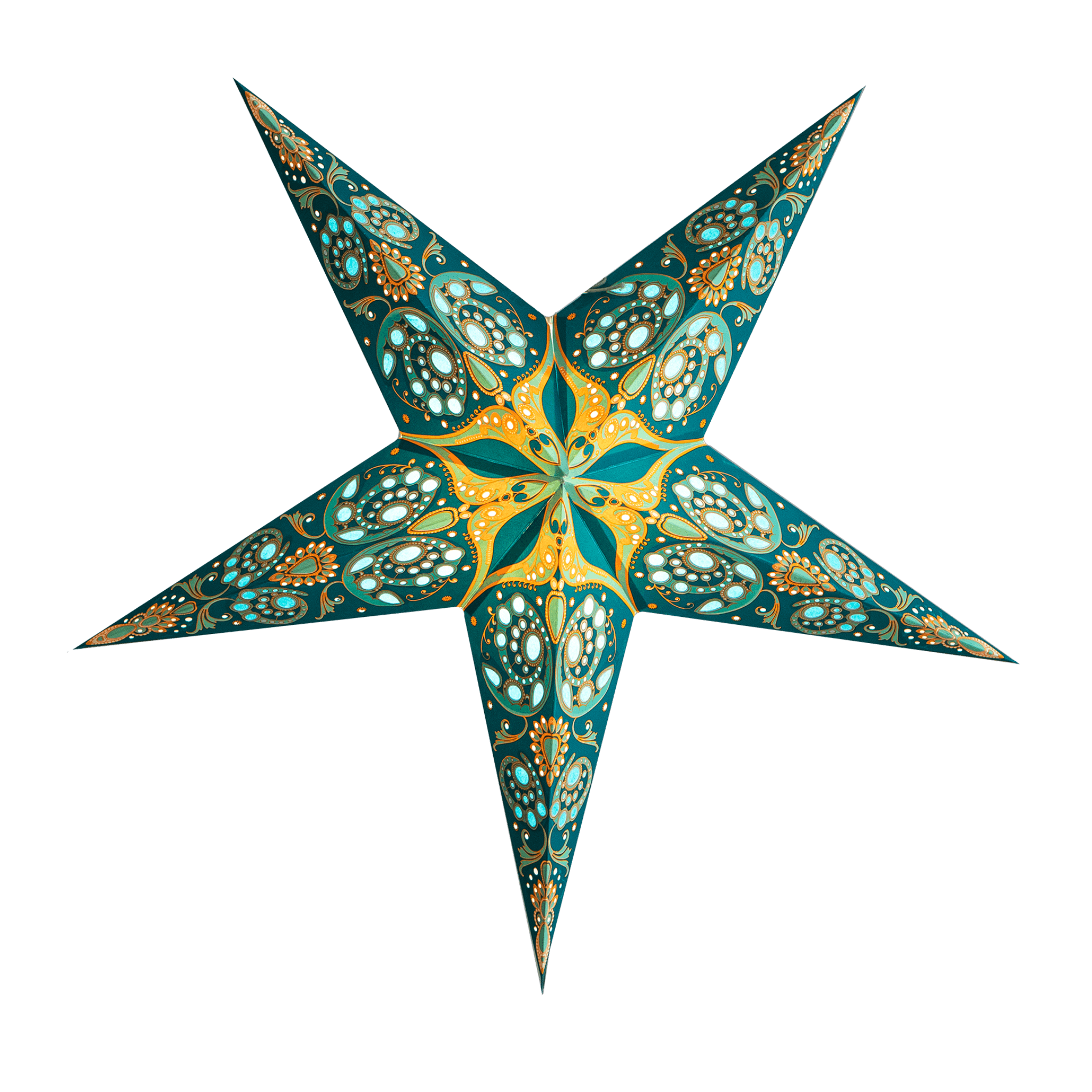 blue and gold pattern paper star lantern