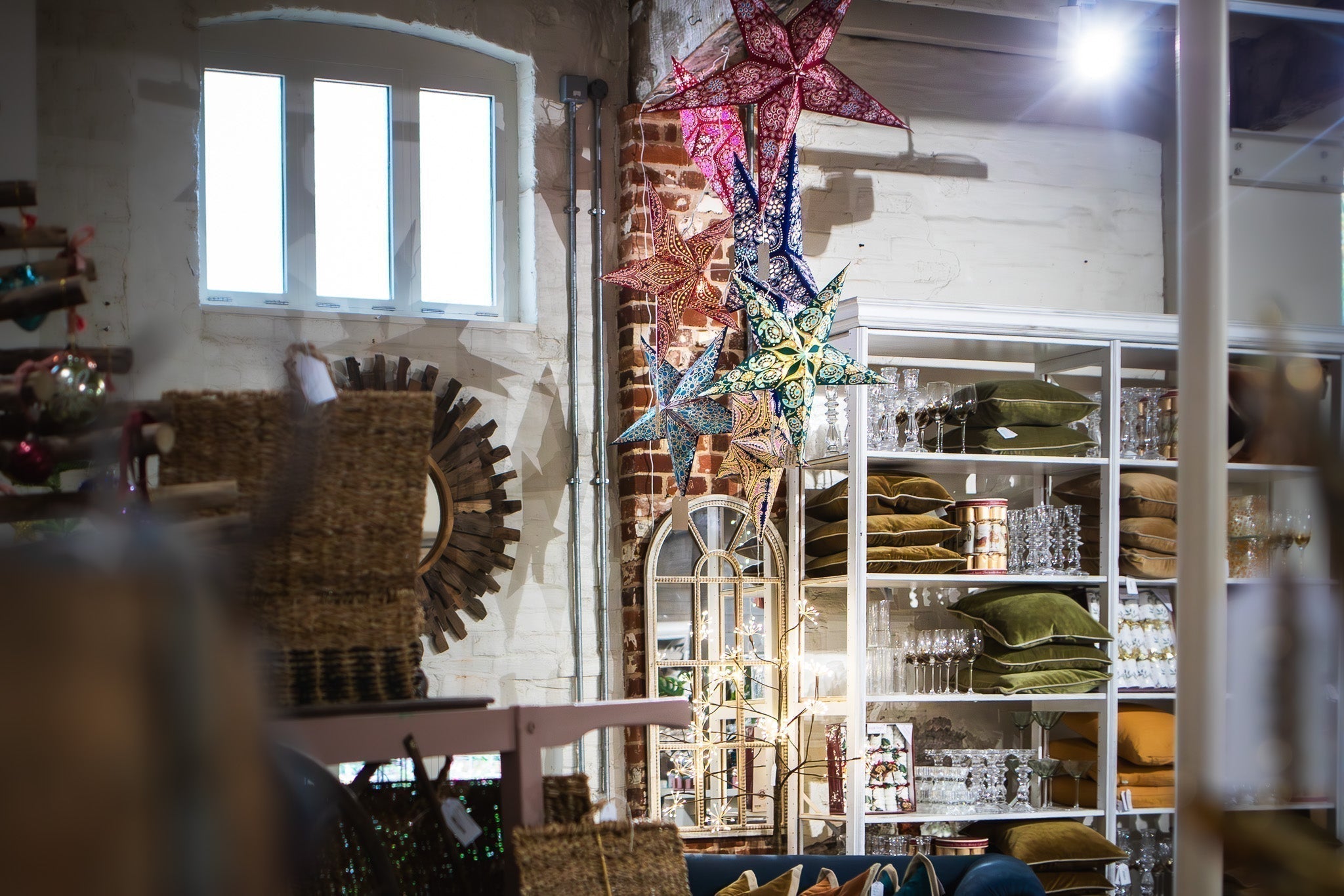 Paper Stars hung up in a shop