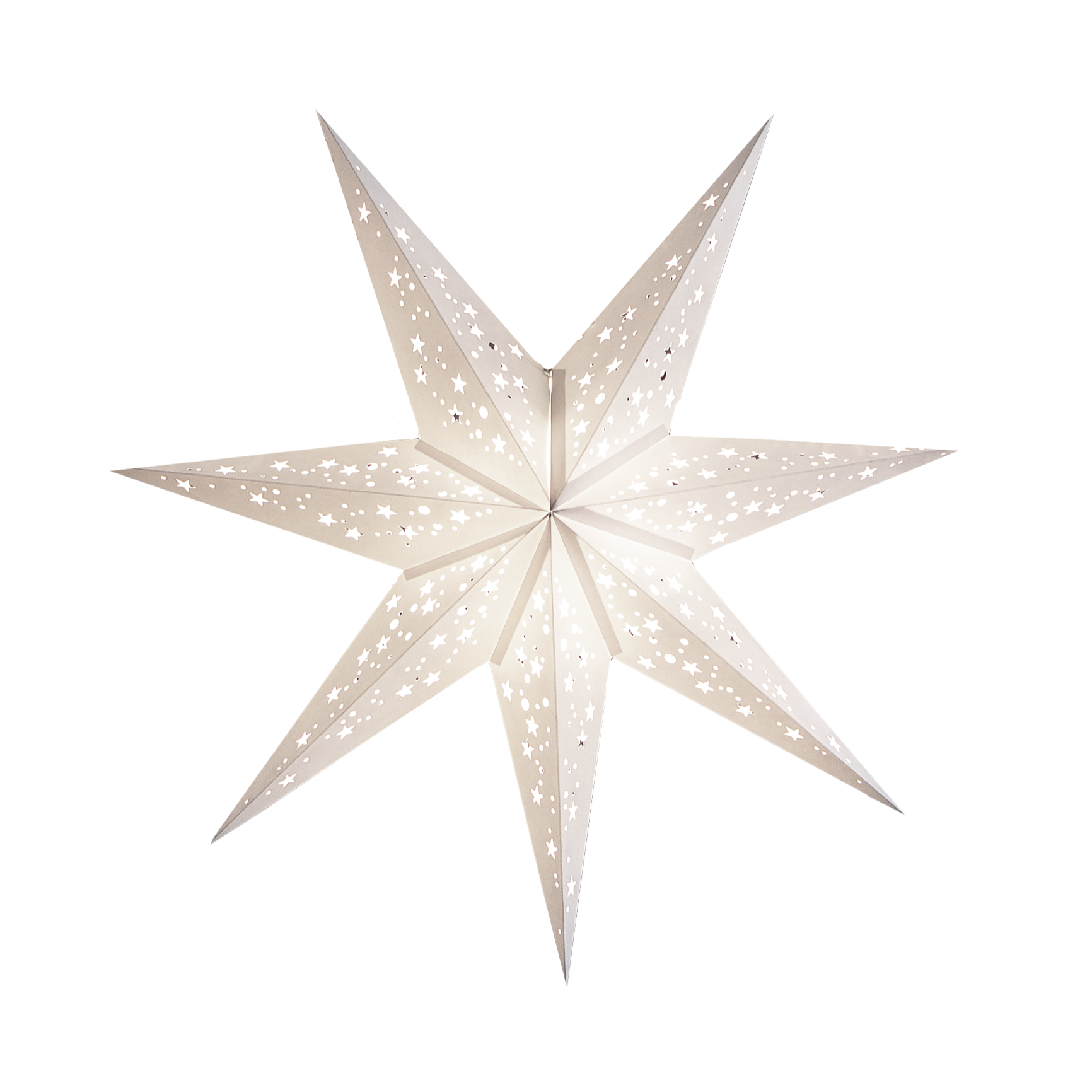 Glowing white paper star lantern for a warm Christmas Day home