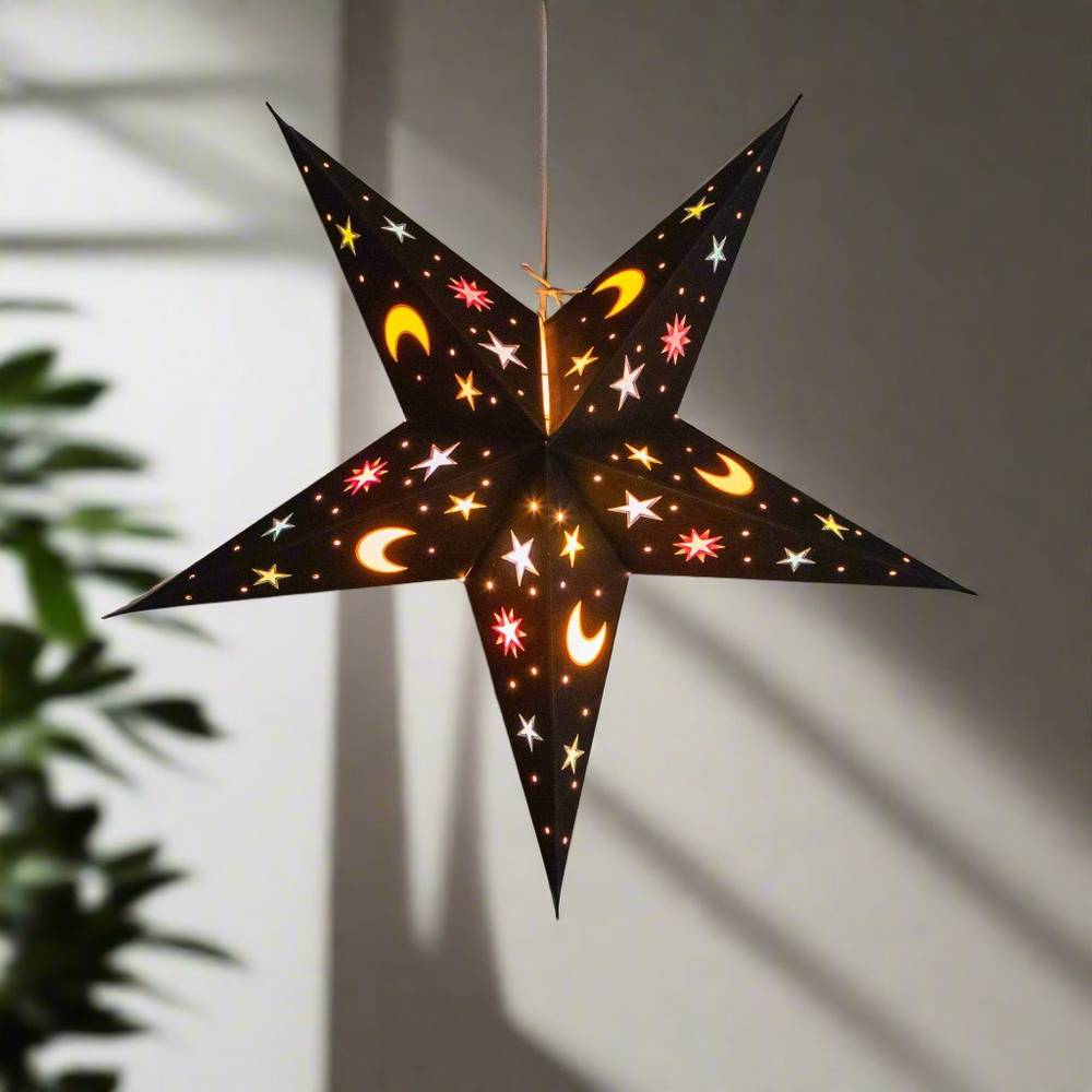 5 pointed Black Moon and Star lampshade Star Lantern handmade paper lantern in star shape by Paper Starlights