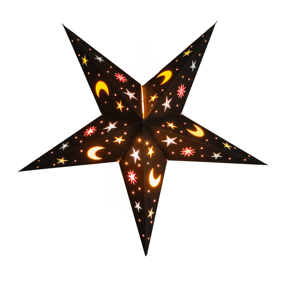 5 pointed Black Moon and Star lampshade Star Lantern handmade paper lantern in star shape by Paper Starlights