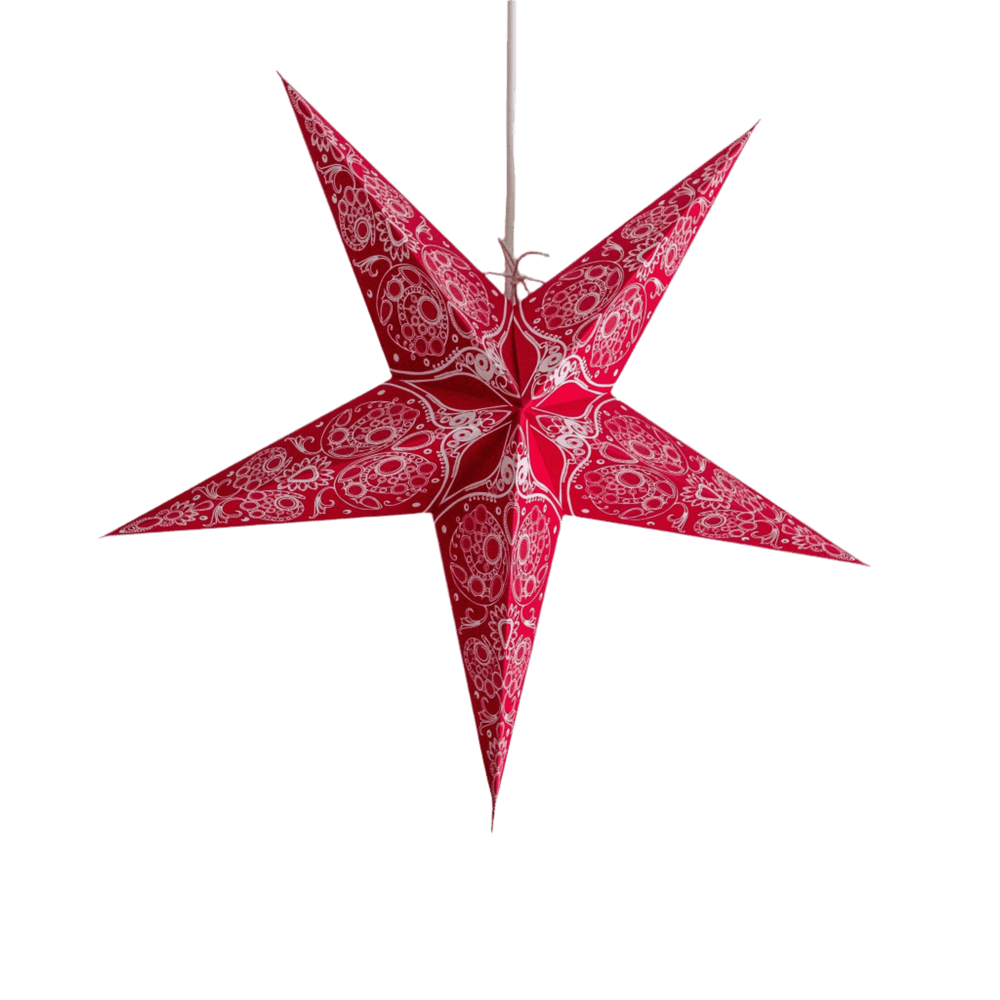 5 pointed Red Lace lampshade handmade paper lantern in star shape by Paper Starlights