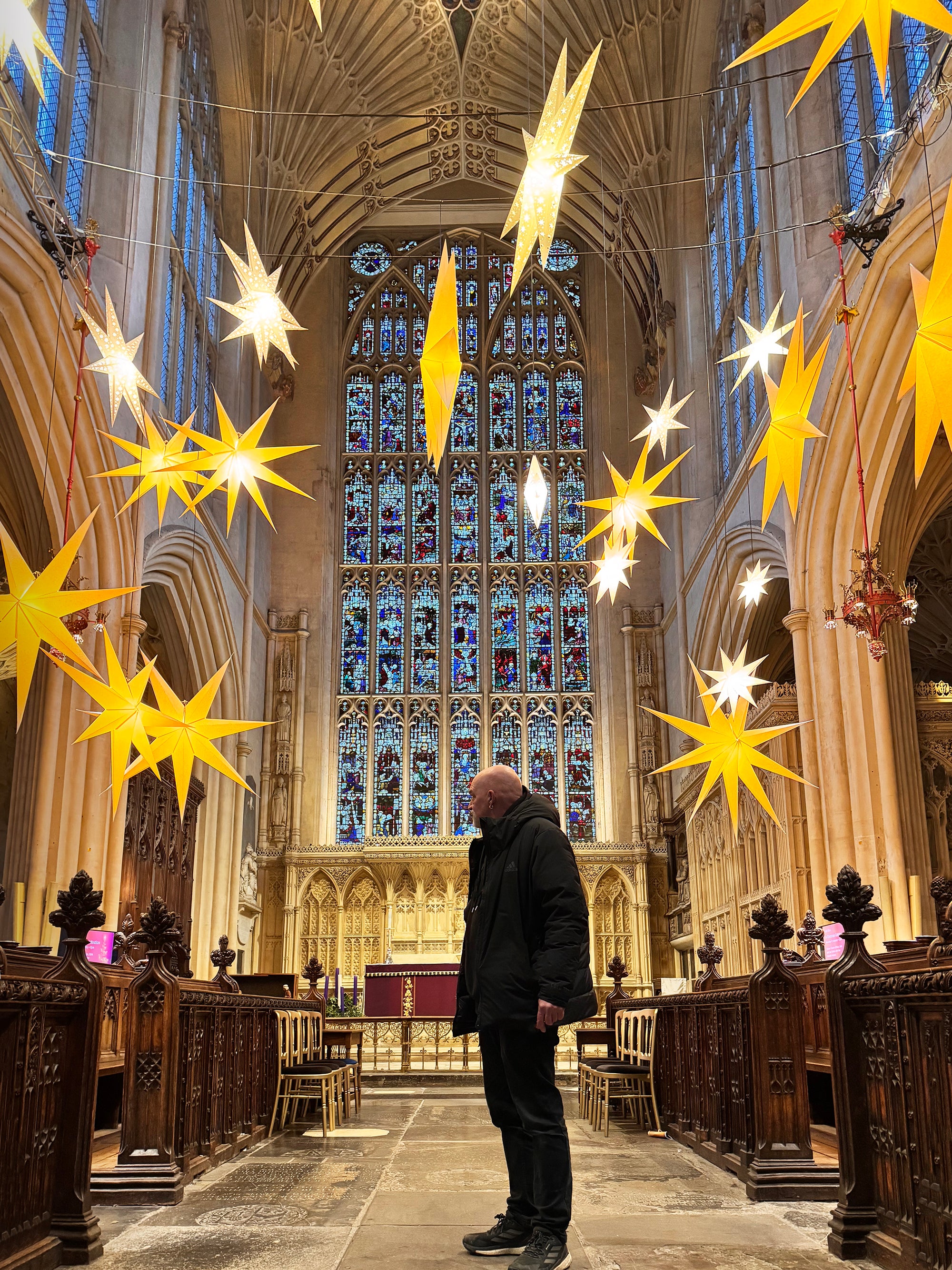 Andy Jupp at Bath Abbey during the Light of Stars installation