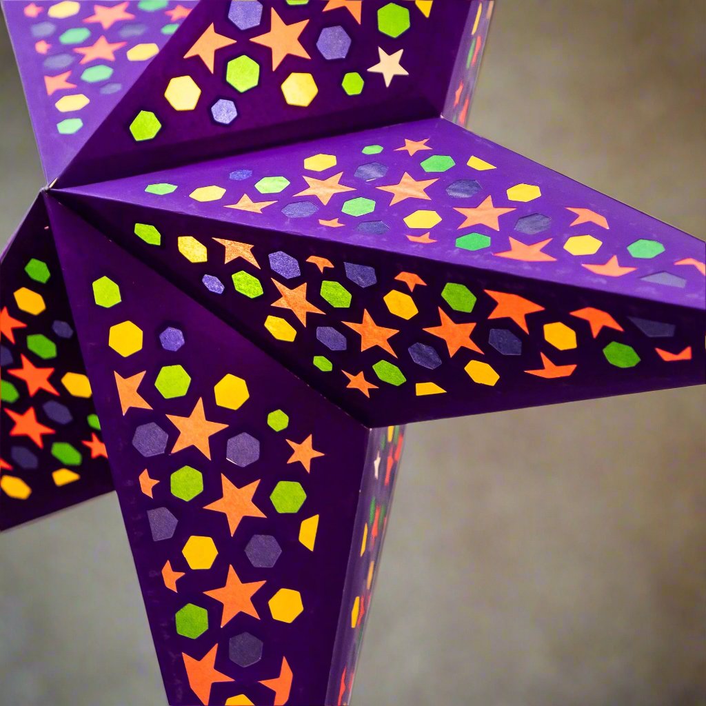 Paper Starlights | Purple Ceiling Lamp Shade Multi Coloured Paper Star lantern Hanging Decor