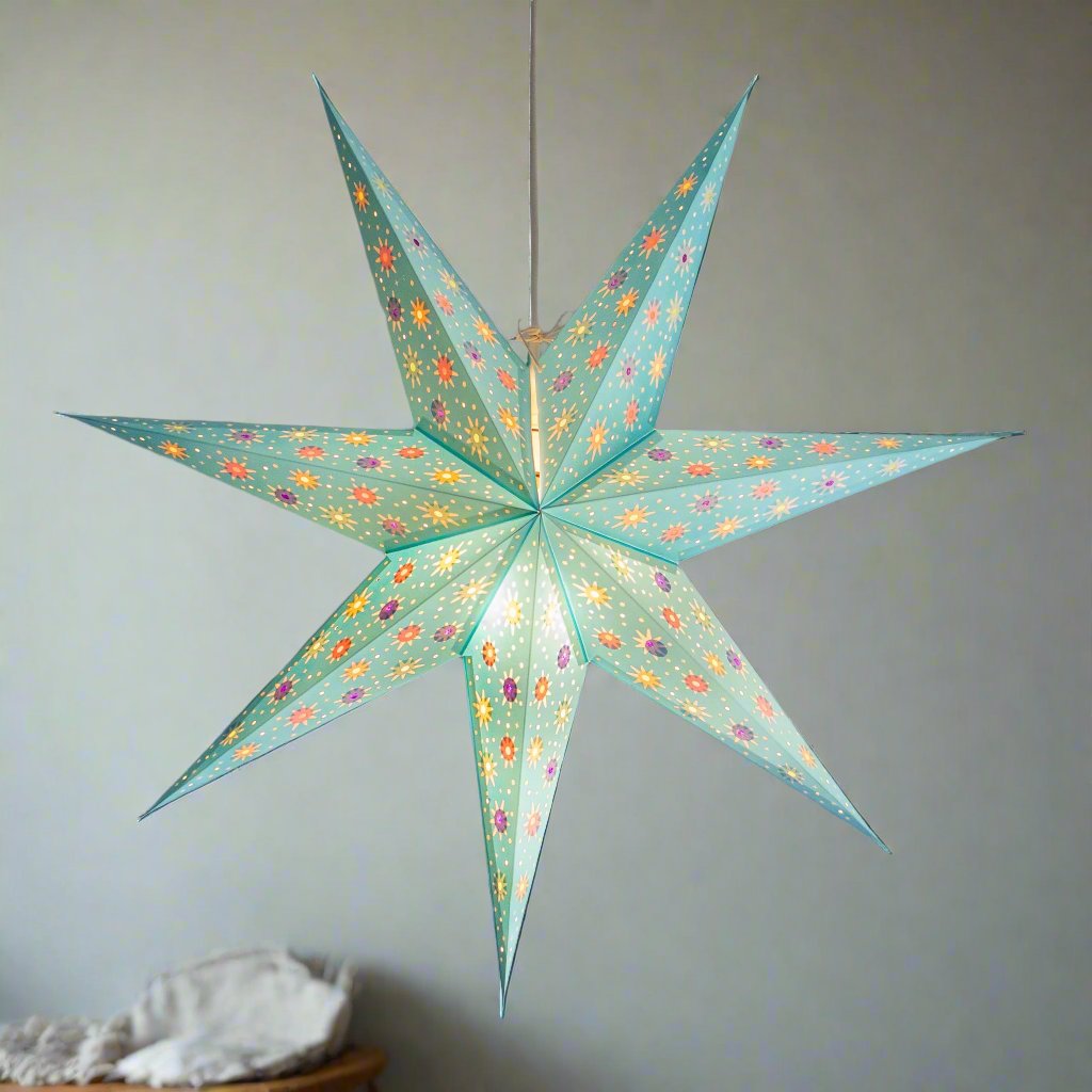 Paper Starlights | Ceiling light shade Hanging Star Lantern Blue Paper Star Lantern 