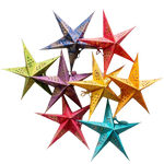 Set of 8 Colourful mini paper stars in red, yellow, blues and purples, perfect for holiday ornaments or year-round home decor accents.