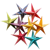 Set of 8 Gold / Colourful Paisley Mini Stars