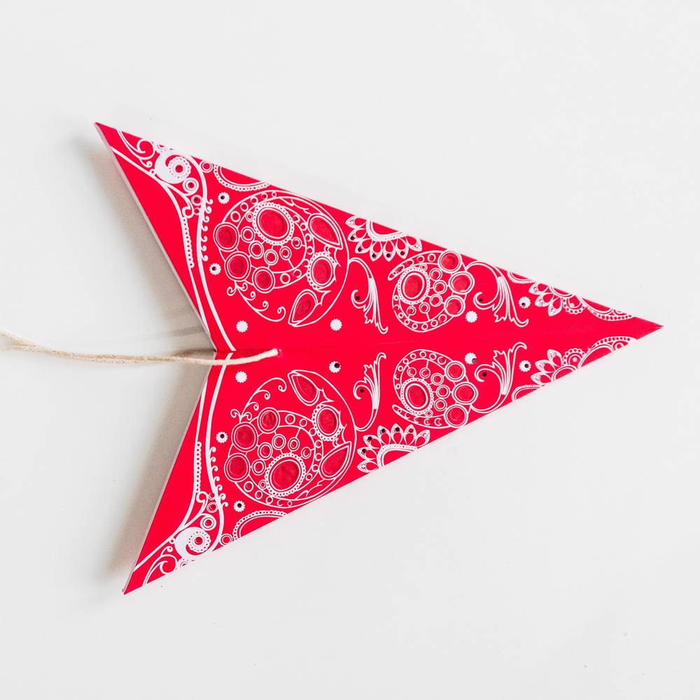 5 pointed Red Lace lampshade handmade paper lantern in star shape by Paper Starlights
