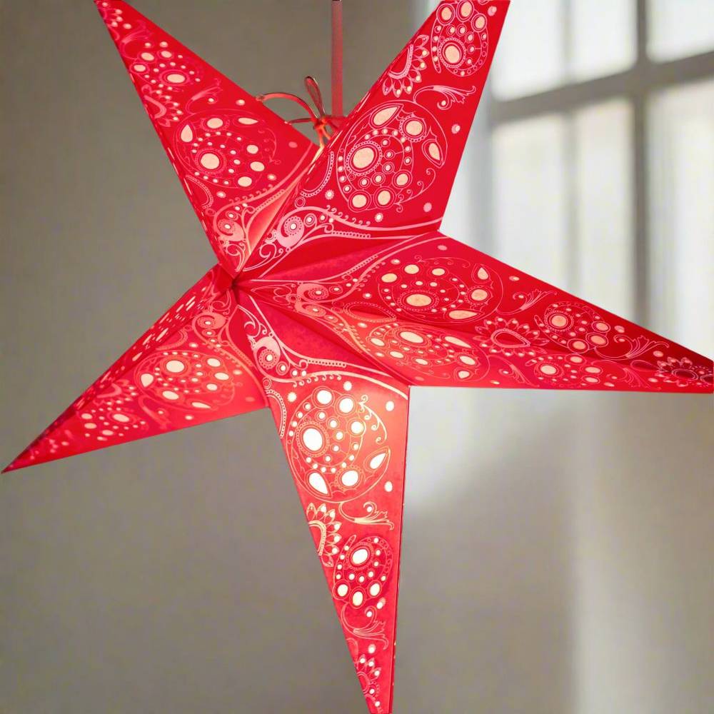 5 pointed Red Lace lampshade handmade paper lantern in star shape by Paper Starlights