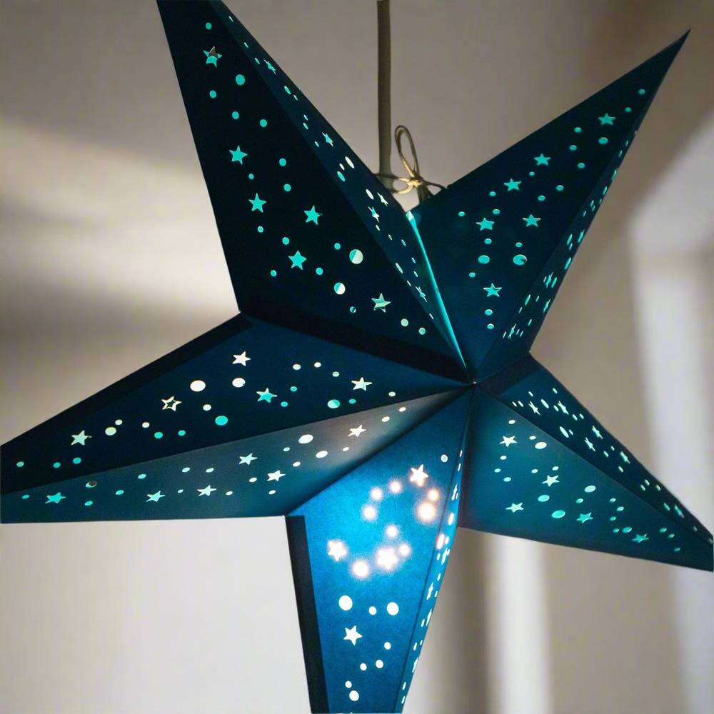 Small Blue Star Lantern handmade paper lantern in star shape by Paper Starlights