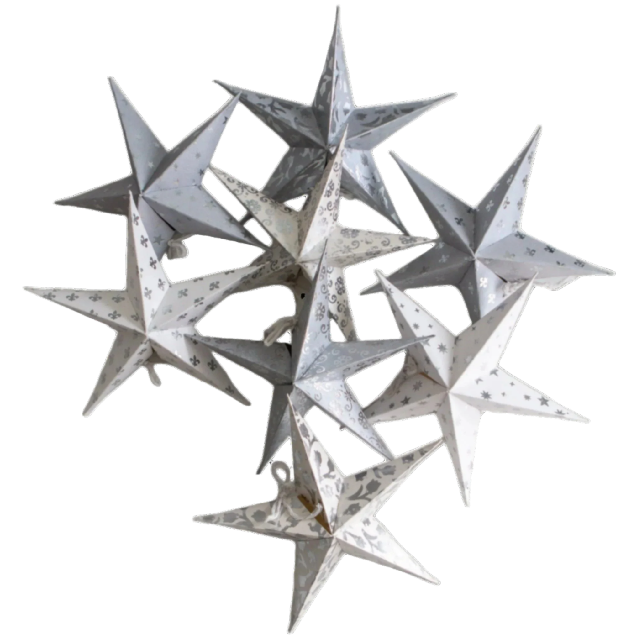 Set of 8 Mini white and silver stars