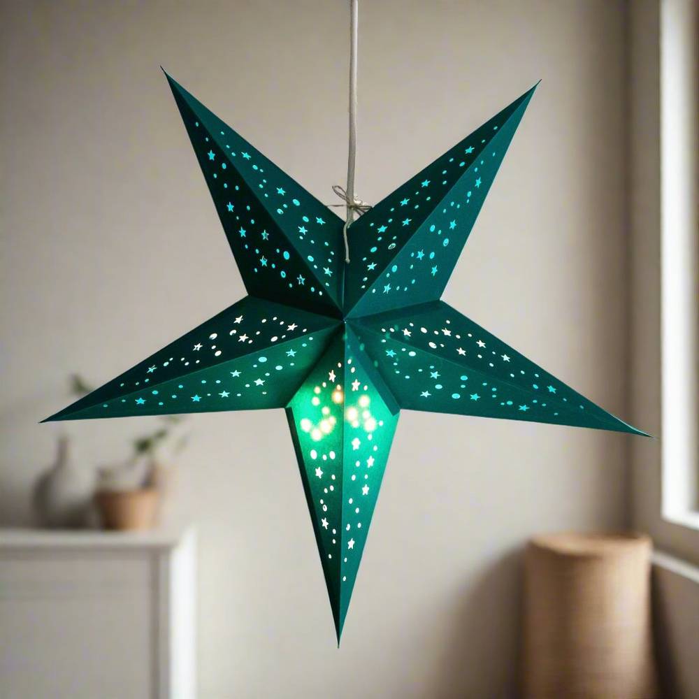 Small Teal Star Lantern handmade paper lantern in star shape by Paper Starlights