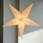 Decorative star-shaped lantern with cut-out patterns on a white background