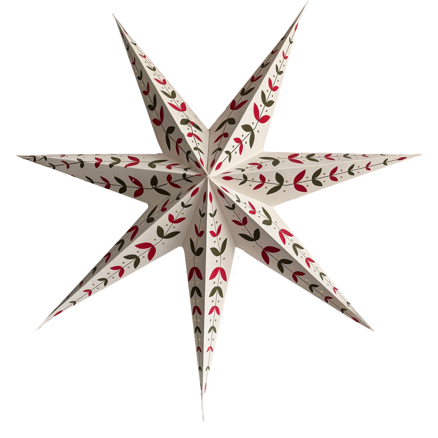 Decorative star-shaped lantern with floral pattern on a white background
