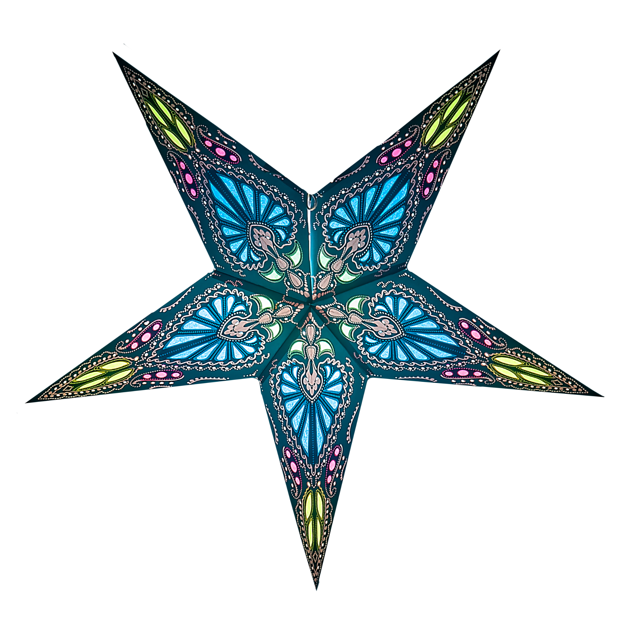 blue and green pattern paper star lantern