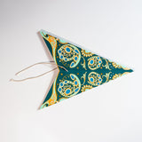 folded blue and gold pattern paper star lantern