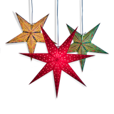 1 red, 1 yellow and 1 green paper star lanterns