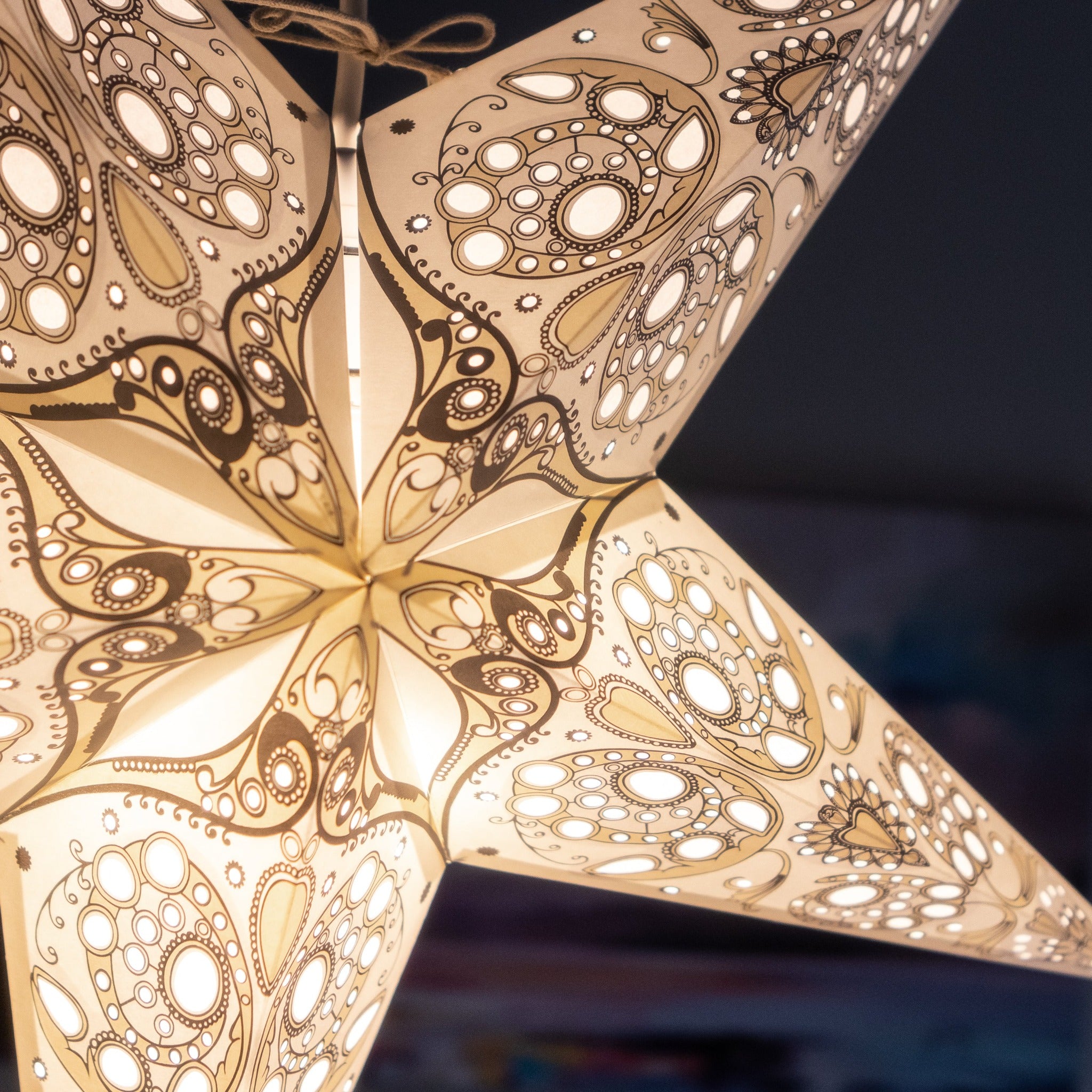 Scandi Christmas Star Lights and decorations  white patterned star